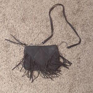 Fringe Black Leather Crossbody Bag